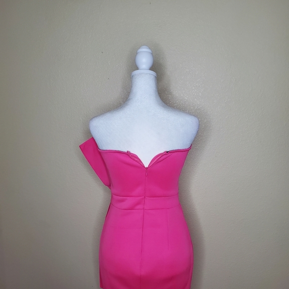 No Brand Strapless Hot Pink Midi Cocktail Dress with Bow, XS - Picture 8 of 10